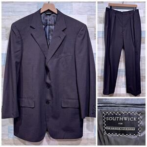 Southwick Wool Striped Bespoke Suit Gray 3 Button Surgeon Cuffs Mens 42R 35x31